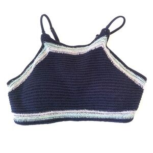 Island Soul Crochet Knit Bikini Top Women’s Size XS-S Navy Blue Stretch Back Tie
